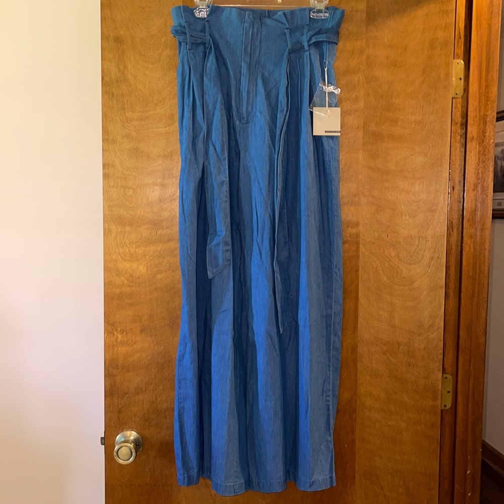 Paper bag wide legged denim palazzo pants. NWT